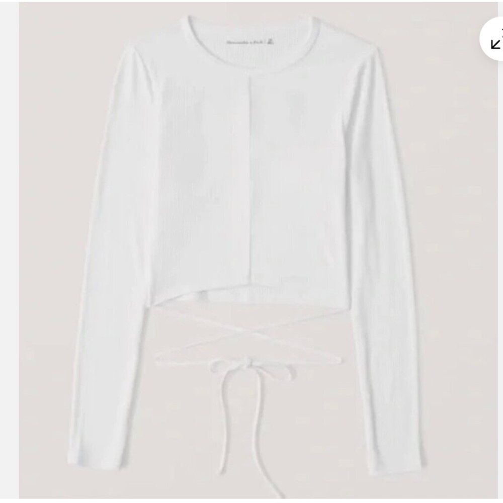 Abercrombie & Fitch Long Sleeve White Lace-Up Ribbed Crop Top, Size Small